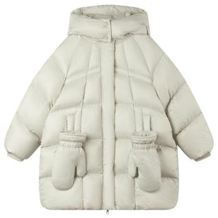 MUCMUKN童装 冬装高充绒安心绒可拆卸手套长款羽绒服90绒保暖