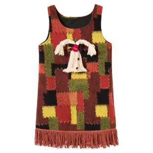 织物猪 油画小狗 复古减龄毛呢背心连衣裙女秋冬叠穿小个子可爱裙