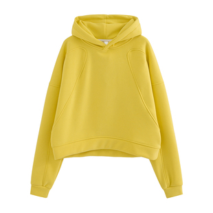 韩系慵懒松弛感短款连帽黄色卫衣女款秋冬新款加绒套头小个子上衣