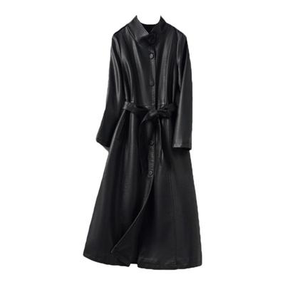 海宁真皮皮衣中长款黑色收腰气质