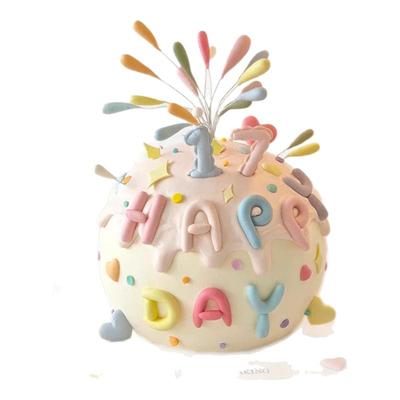 happybirthday彩色礼花蛋糕装饰
