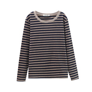 纯棉条纹长袖t恤女2025春季新款洋气妈妈打底衫大码宽松百搭上衣
