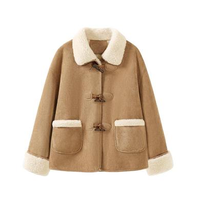 班尼路S&K系列麂皮羊羔绒外套女秋冬新款韩版小个子短款休闲棉衣Q