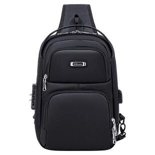 WIERSOON斜挎包商务男 防盗大容量防水胸包休闲密码锁单肩布包USB