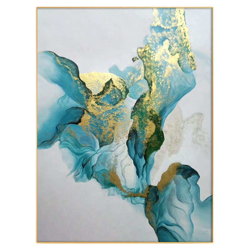手绘油画水墨风鎏金元素玄关画