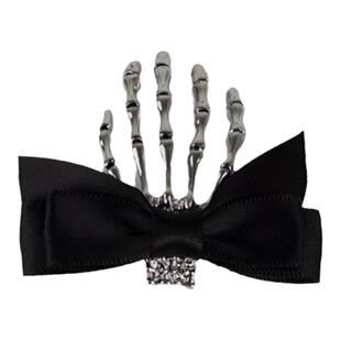 万圣节骷髅鬼爪黑色蝴蝶结发夹暗黑哥特发饰小恶魔边夹头饰发卡女