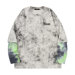 GENANX闪电潮牌2025秋复古假两件麂皮绒左航同款长袖情侣卫衣男