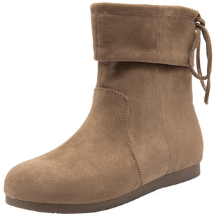 大东女靴短靴2025冬季新款圆头复古绒面堆堆靴平底百搭时装雪地靴