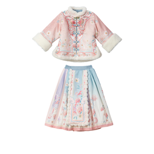 汉服女童中国风冬款女孩明制古风上衣襦裙儿童加绒古装马面裙套装