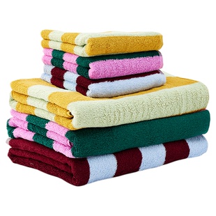 多巴胺条纹毛巾新款纯棉撞色面巾成人吸水不掉毛浴巾全棉儿童毛巾