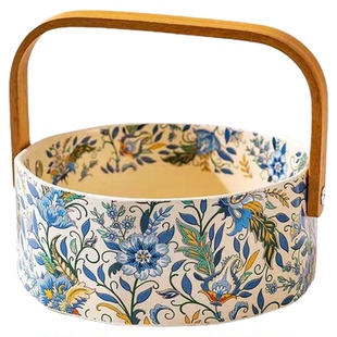 喜庆红彼岸花开陶瓷水果提篮高档水果盘客厅家用下午茶点心盘精致