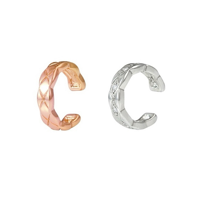 GGXR 金银撞色菱格纹耳骨夹小香风不对称高级感时髦 jennie同款