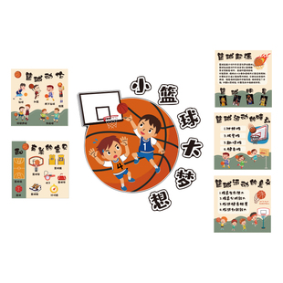 篮球馆墙面装饰少儿童体育适能培训幼园文化主题背景海报场地贴画