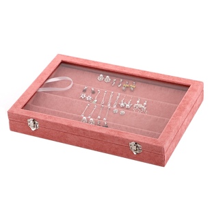 粉色绒布结婚用首饰盒家用耳环戒指项链手镯耳钉饰品盒透明收纳盒
