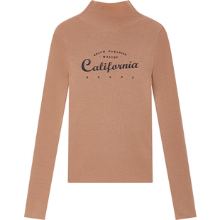 URLAZH有兰秋季新款简约百搭印花绵羊毛修身高领打底针织衫女短