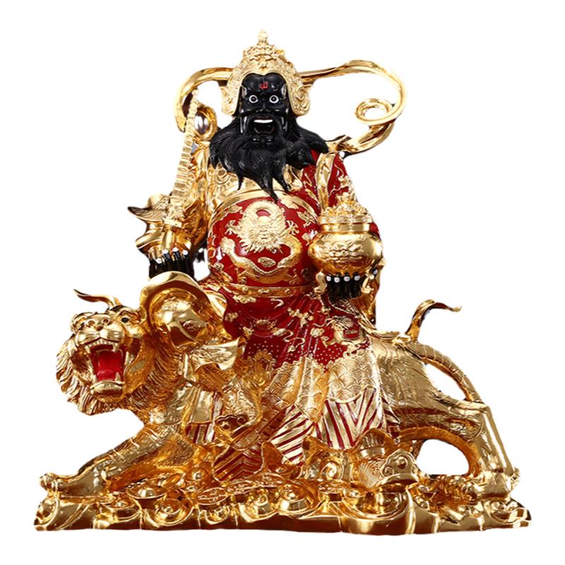 纯铜贴金财神赵公明神像骑虎摆件
