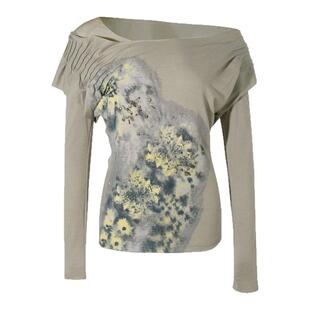 y2k千禧辣妹朋克古早轻亚文化废土风上衣斜领露肩烫钻扎染长袖T恤