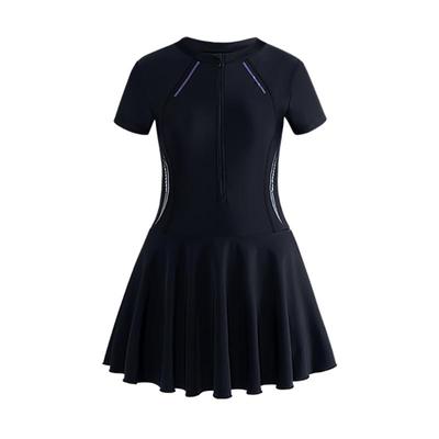 erke圆领女连体保守游泳衣显瘦