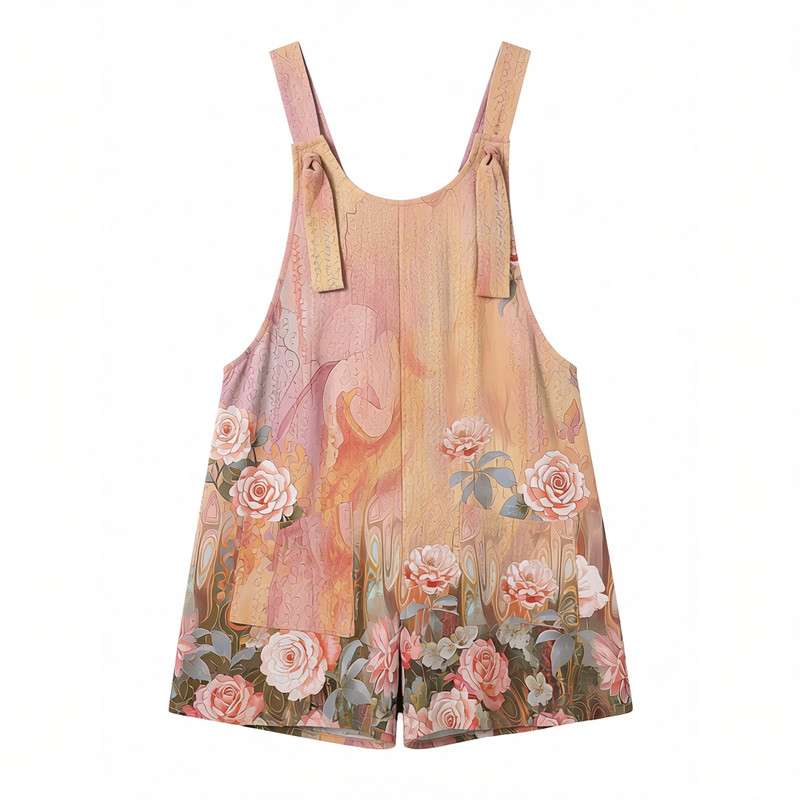 Casual V-neck printed strap jumpsuit   休闲V领印花吊带连体裤
