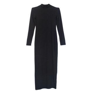 2024春季黑色长款连衣裙立领长袖修身包臀性感简约百搭打底裙长裙