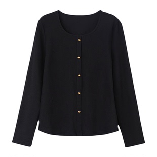 绮娑显瘦大码胖MM上衣女2025秋冬装新款套头方领长袖抗条黑针织衫