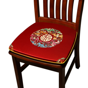 中式刺绣餐椅垫坐垫家用棉麻马蹄形椅子垫实木餐桌椅垫防滑可拆洗