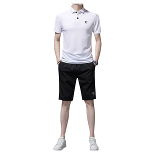 乔丹运动套装男POLO衬衫夏季男士短袖t恤冰丝短裤跑步两件套男款