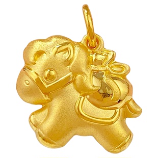 百泰马上有钱黄金吊坠天赐鸿福足金999挂坠卡通立体小马项坠女款
