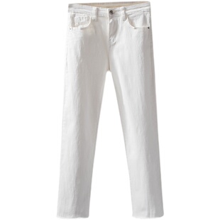 150小个子秋冬搭配显高九分直筒烟管白色加绒牛仔裤女冬145xs八分