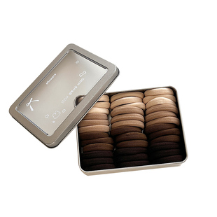 奶咖色无缝发圈高弹力耐用头绳成人女扎头发皮筋简约百搭收纳盒装