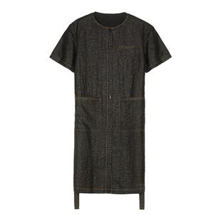 【专柜同款】鹿王桑蚕丝连衣裙女纯色龟纹香云纱圆领收腰25春夏新