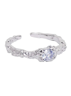 S925纯银肌理感锆石戒指女个性