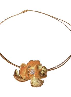 古法花丝点钻芍药项链 项圈 新中式 碎冰冰玲珑花蝴蝶手链 套装