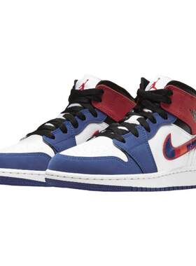 Air Jordan 1 Mid GS AJ1 白蓝彩钩 拼接刺绣 女篮球鞋BQ6931-146