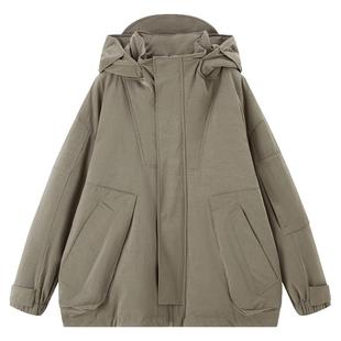 流石男装工装风连帽短款羽绒服2025年冬季新款男生加厚保暖外套潮