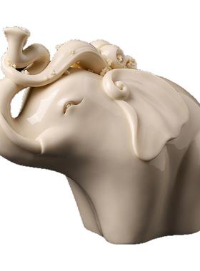 戴玉堂徐才提陶瓷摆件《财源广进》客厅博古架大象工艺品家居饰品