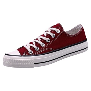 鞋有亿 春秋新款酒红色休闲鞋子男1970s低帮超火帆布鞋女厚底板鞋