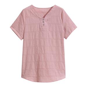 妈妈夏装纯棉短袖t恤女中老年宽松大码上衣服v领半袖洋气小衫薄款