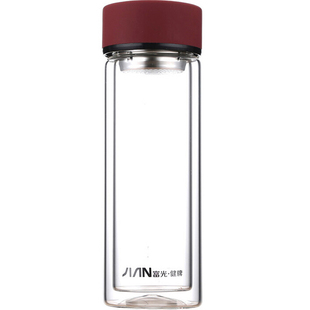 富光健牌双层玻璃杯男女办公室用防烫泡茶水杯子红蓝咖啡黑500ml