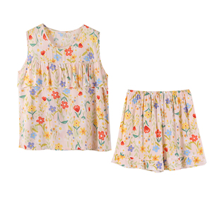 防凸点睡衣女夏天超薄款棉绸夏季背心短裤无袖套装凉感绵绸家居服