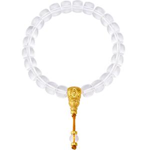 明牌珠宝硬金白水晶手串 黄金一念清净无相佛中式足金手链AFK0455