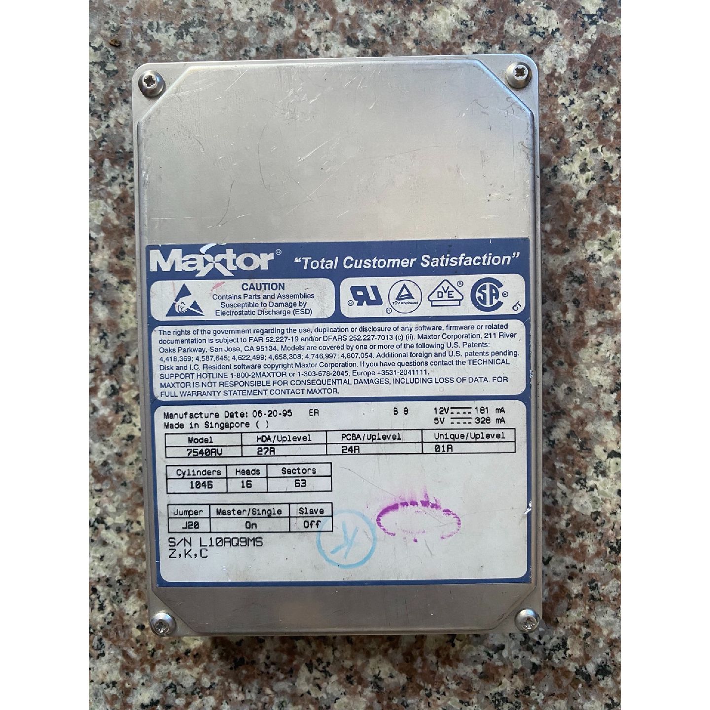 【议价-可维修】仓库 Maxtor 7540RU 并口硬盘 新加坡产 带 /二手