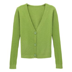 小短款开衫女春秋冬长袖薄款纯色V领针织衫外穿披肩外搭修身上衣