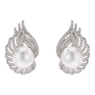 镂空凤尾造型简约通勤珍珠耳钉