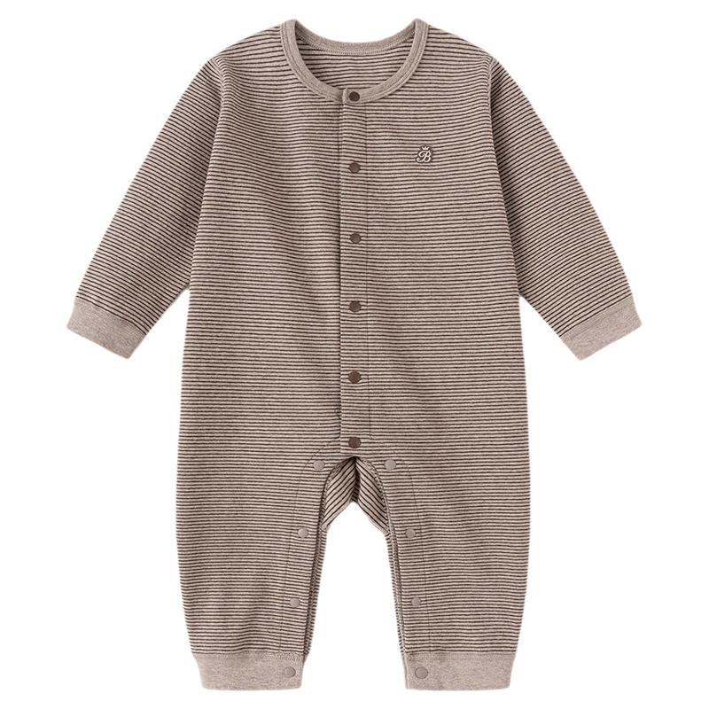 babylove婴儿连体衣秋冬季保暖哈衣爬服宝宝条纹加厚打底居家睡衣