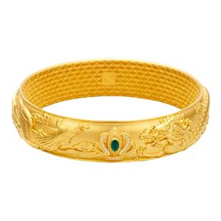 老万年黄金999足金手工古法金花丝镶嵌金镯子首饰龙凤呈祥手镯