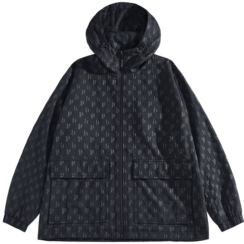 太平鸟男装 满版老花工装夹克连帽通勤外套潮宽松时尚茄克