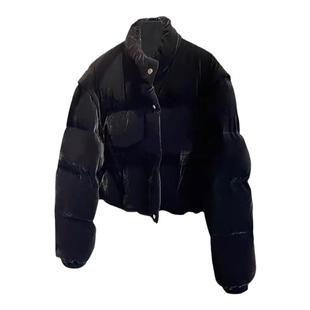 2025年两穿真丝丝绒保暖休闲宽松黑色羽绒服外套马甲短款女秋冬款