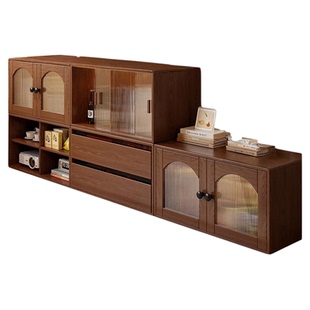 电视柜收纳储物柜一体模块组合柜落地实木客厅电视机柜2026新款
