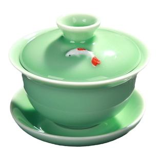 青瓷茶具套装盖碗茶壶鱼杯家用陶瓷精致青瓷彩鲤鱼功夫茶具配件